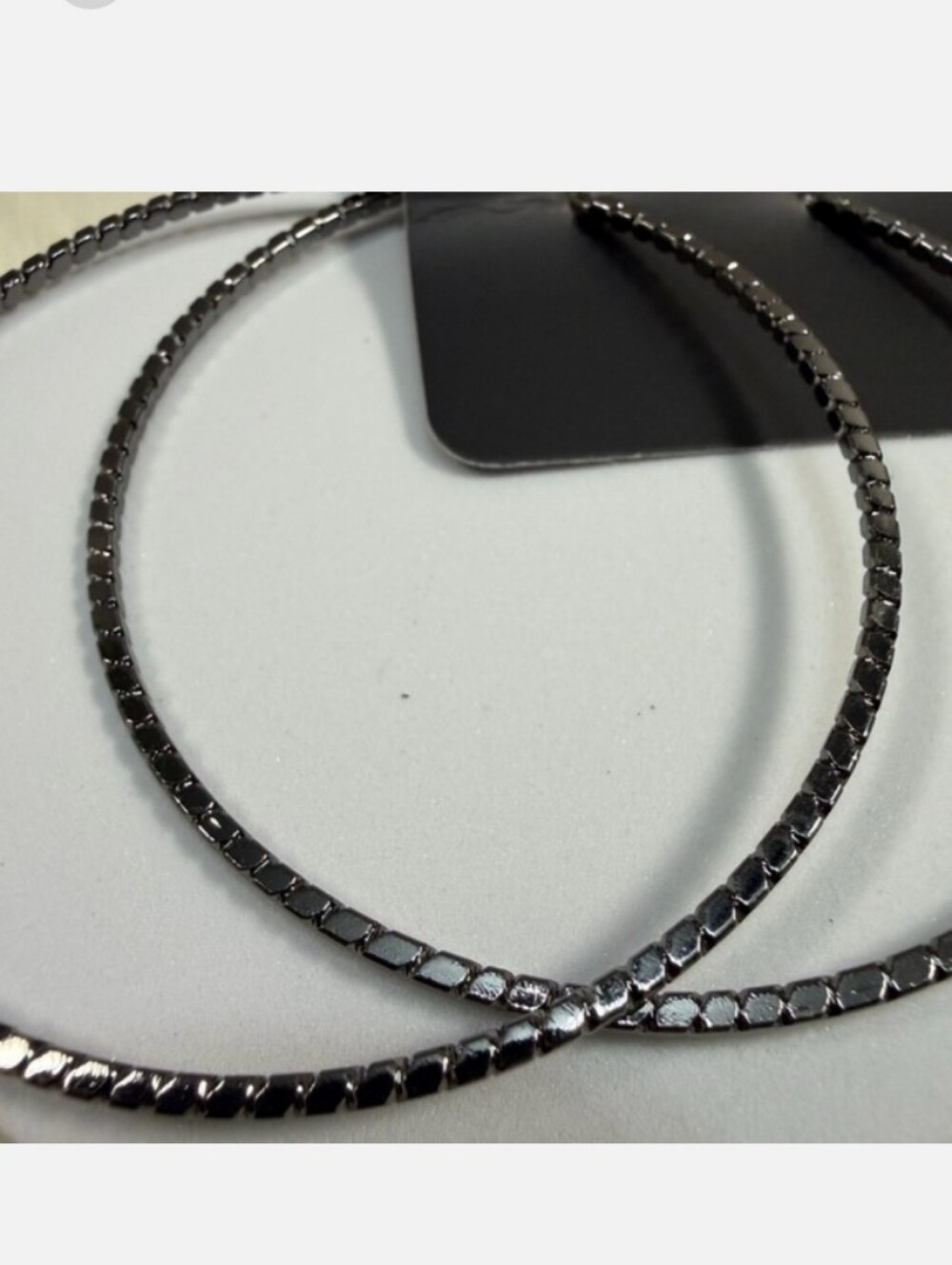 Gun Metal Grey Steel Color - Textured Large Hoop Earrings
